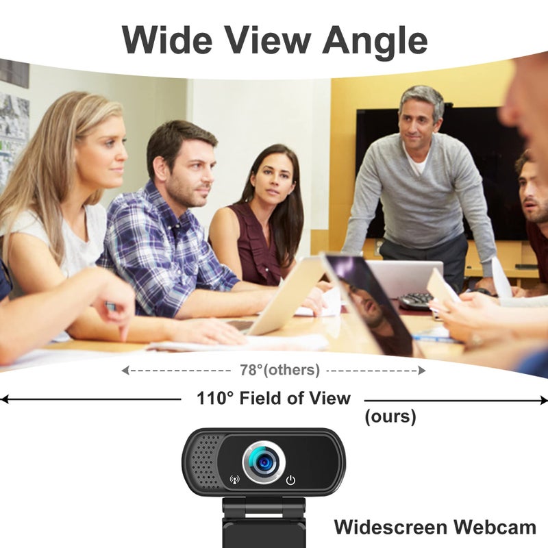 Hrayzan 1080p Webcam with Microphone, USB Web Camera 110-Degree View Angle Computer Camera,Webcam Tripod/Privacy Cover included,Plug and Play Web Cam for pc laptop computer mac Video Conferencing Streaming - Image 4